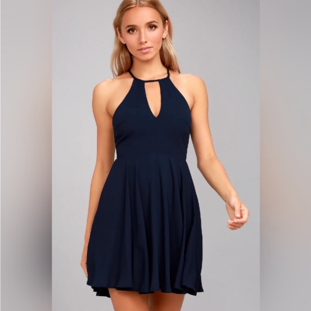 Lulu's Navy Blue Halter Mini Dress